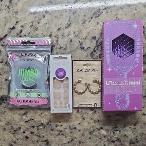 Beauty Bundle NYX Jumbo Lash Set, Impress Nails, Earrings with Glitter Brush